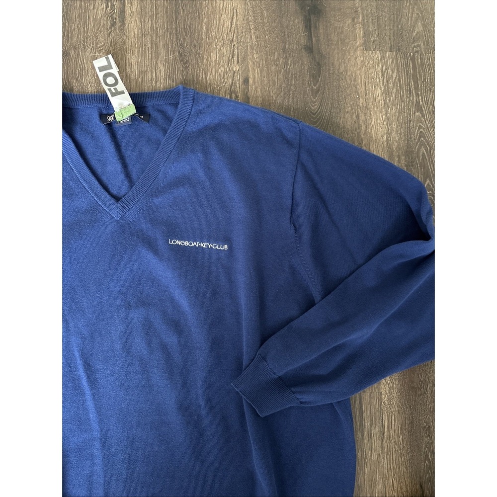 Oxford Golf Longboat Key Club V Neck Sweater Blue Pullover Golf Preppy L MINT